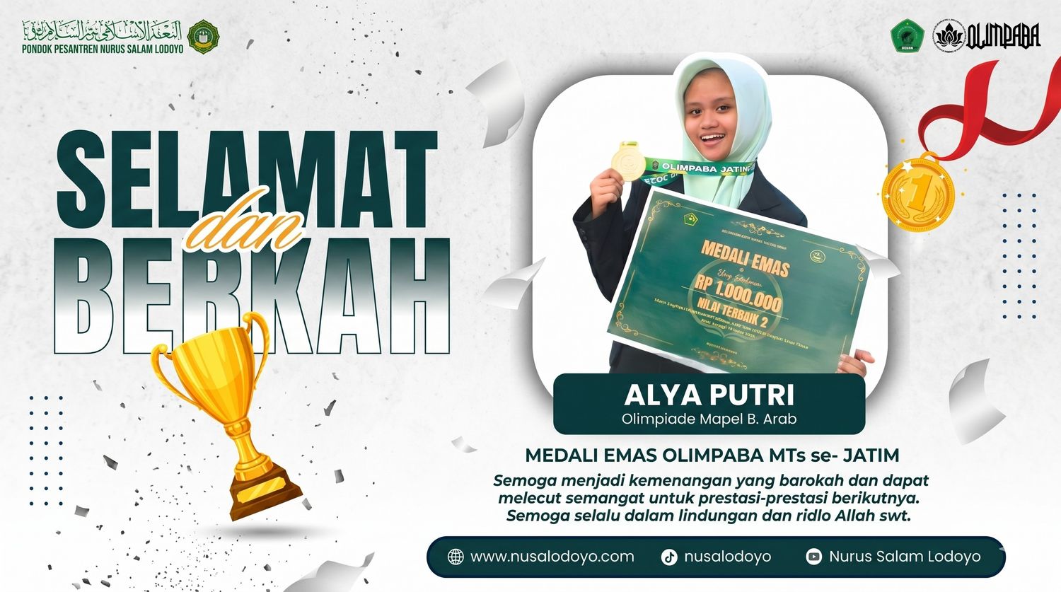 Perjuangan di Surabaya: Raih Medali Emas, Delegasi MTs Ma'arif NU 2 Sutojayan Tampil Impresif di Jatim | Nusalodoyo